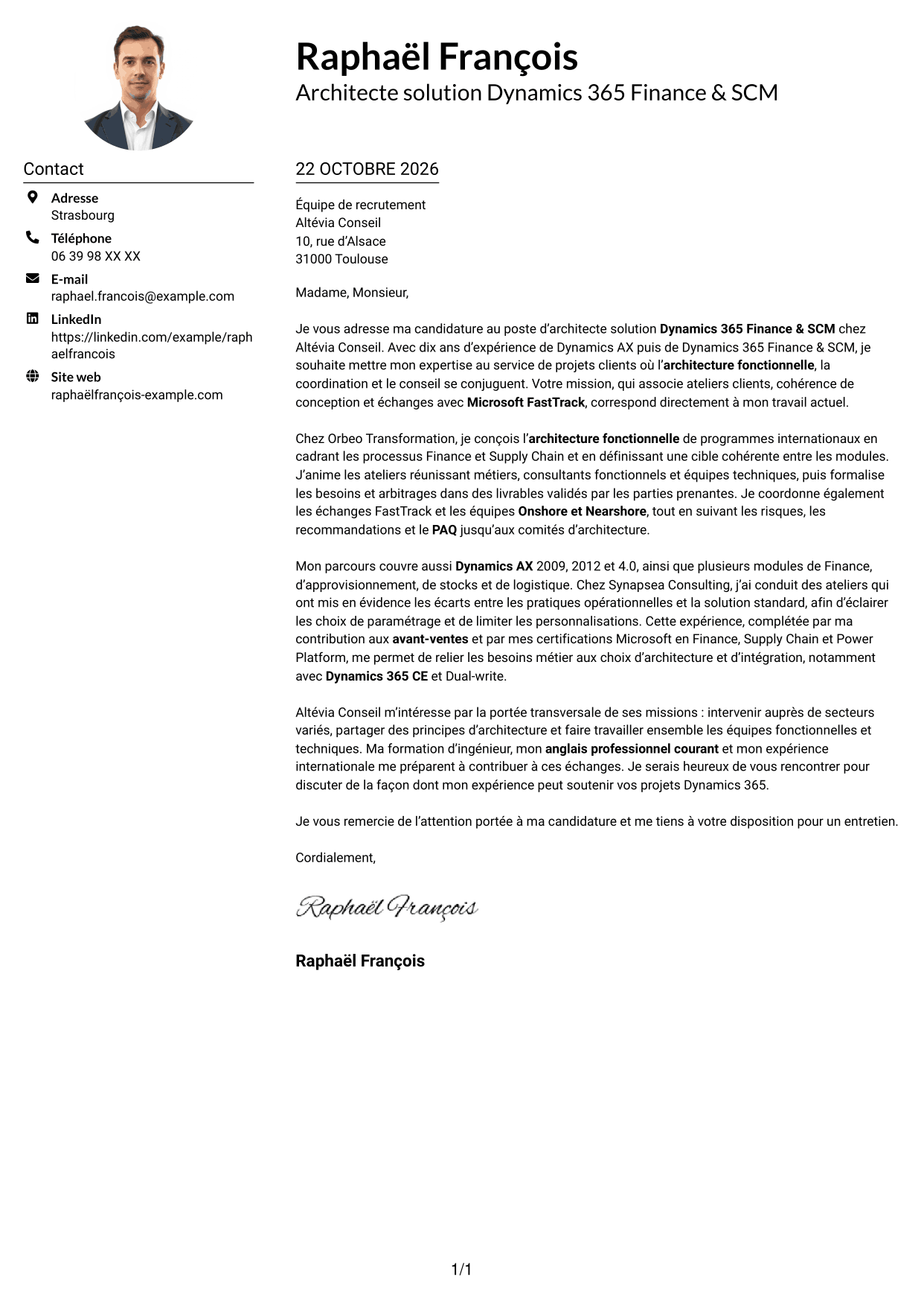 Exemple de lettre de motivation — page 1