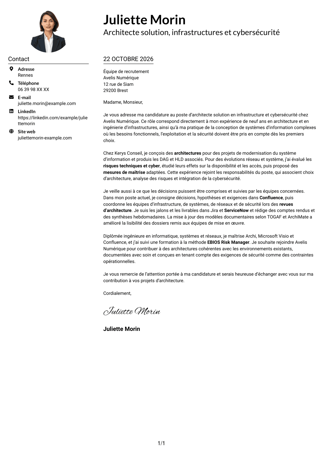 Exemple de lettre de motivation — page 1