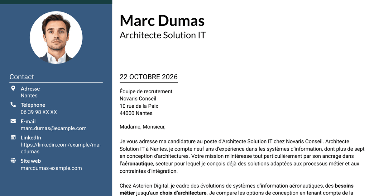 7 modèles de lettre de motivation pour Architecte Solution IT - Aéronautique, avec exemples