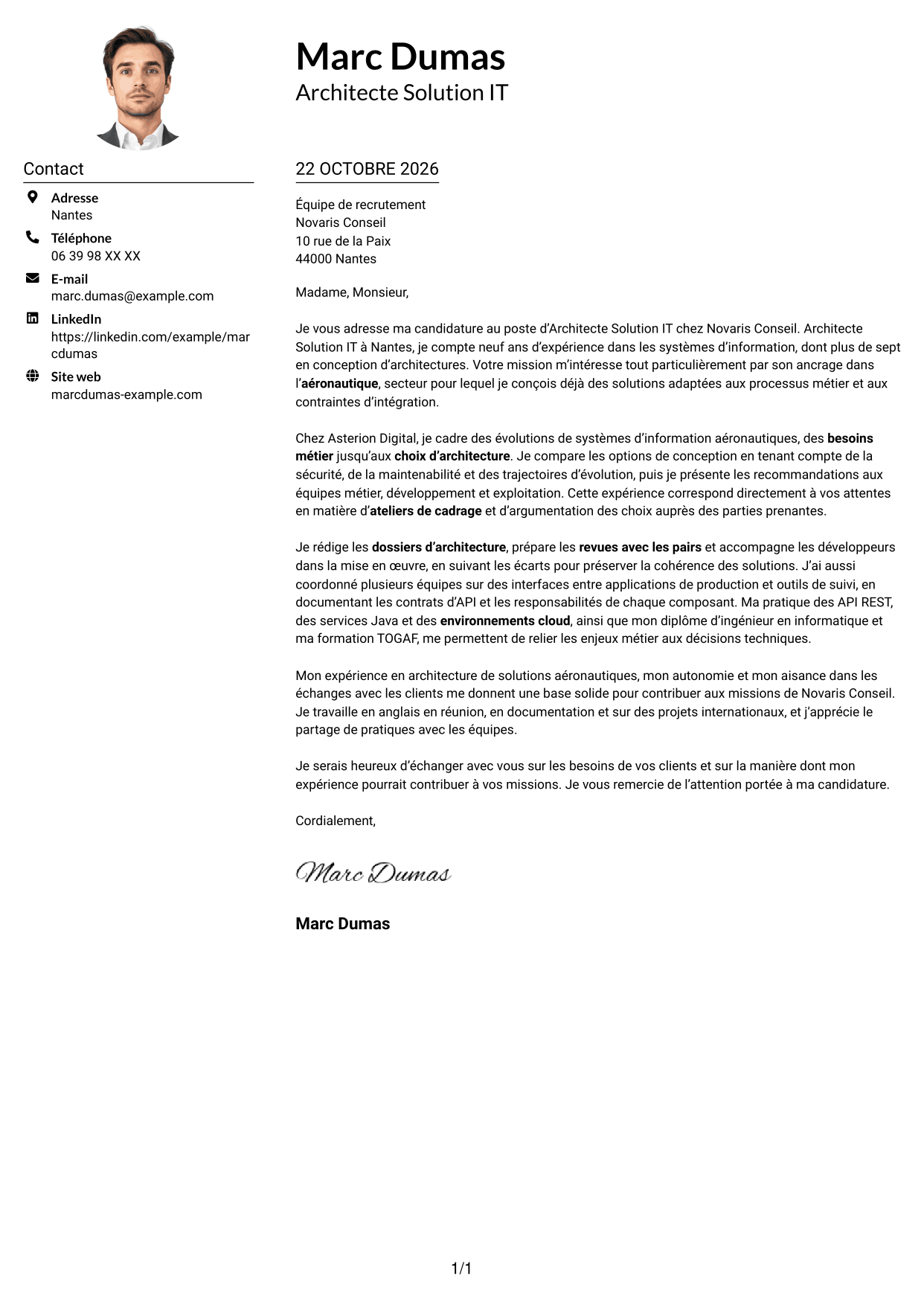 Exemple de lettre de motivation — page 1
