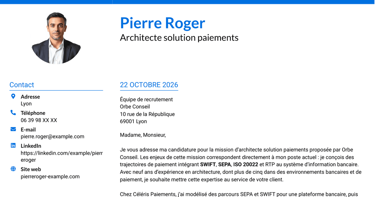7 modèles de lettre de motivation pour Architecte solution - Paiements SWIFT, avec exemples