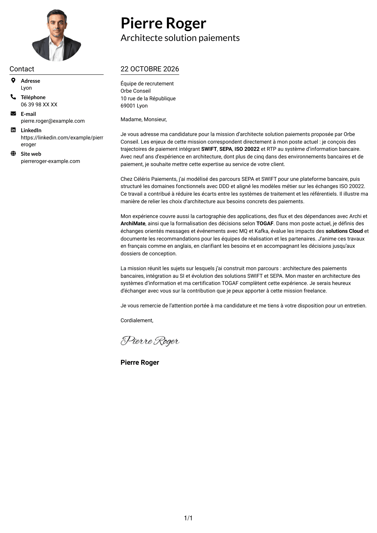 Exemple de lettre de motivation — page 1