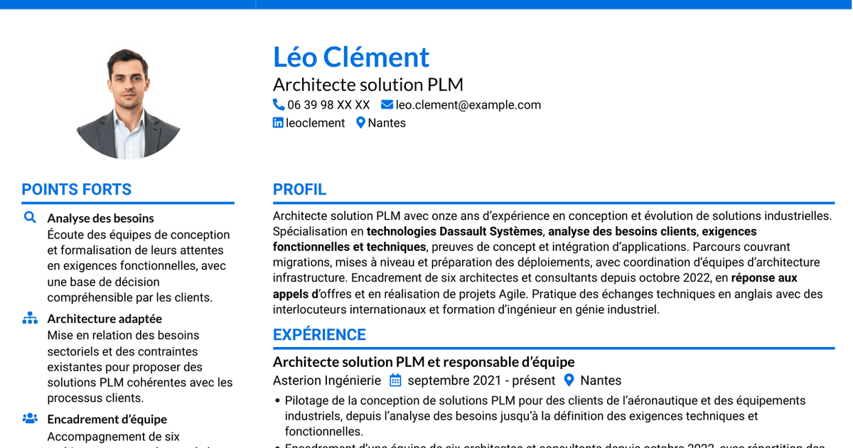 7 modèles de CV pour Architecte solution PLM, avec exemples