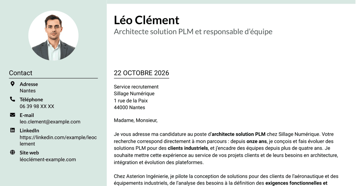 7 modèles de lettre de motivation pour Architecte solution PLM, avec exemples