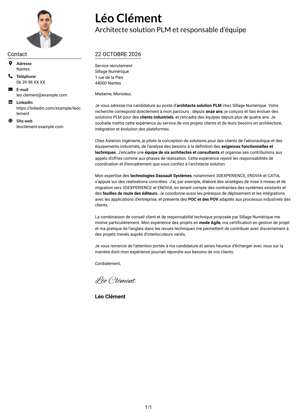 Exemple de lettre de motivation — page 1