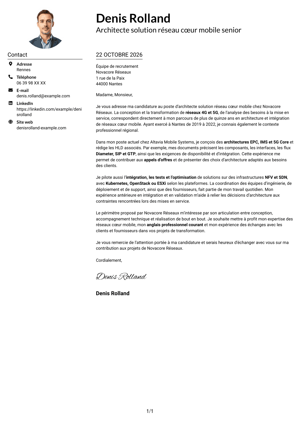 Exemple de lettre de motivation — page 1