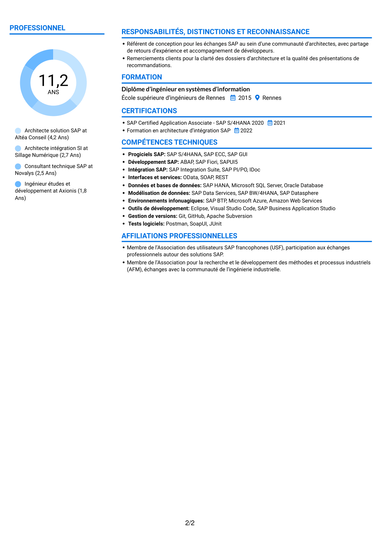 CV Audacieux (format à deux colonnes avec accents colorés et photo) : Architecte solution SAP - Aérospatial, page 2