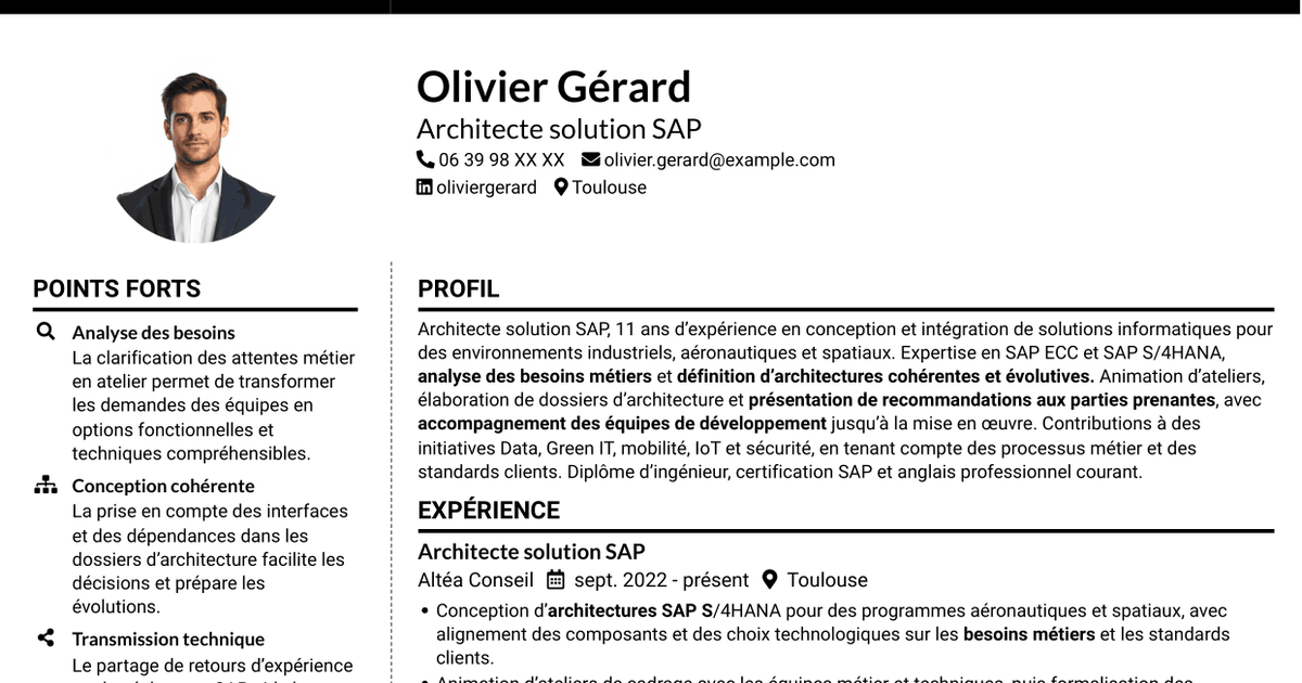 7 modèles de CV pour Architecte solution SAP - Aérospatial, avec exemples