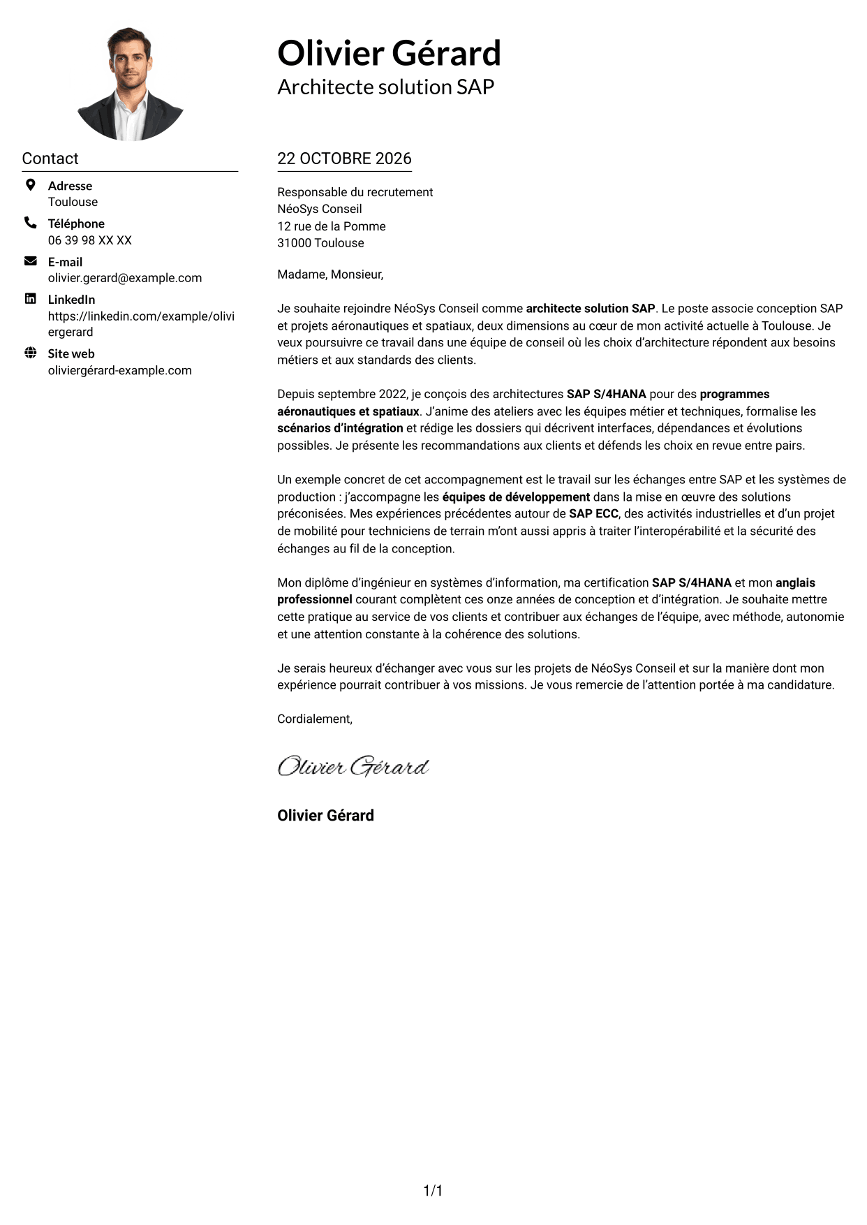 Exemple de lettre de motivation — page 1