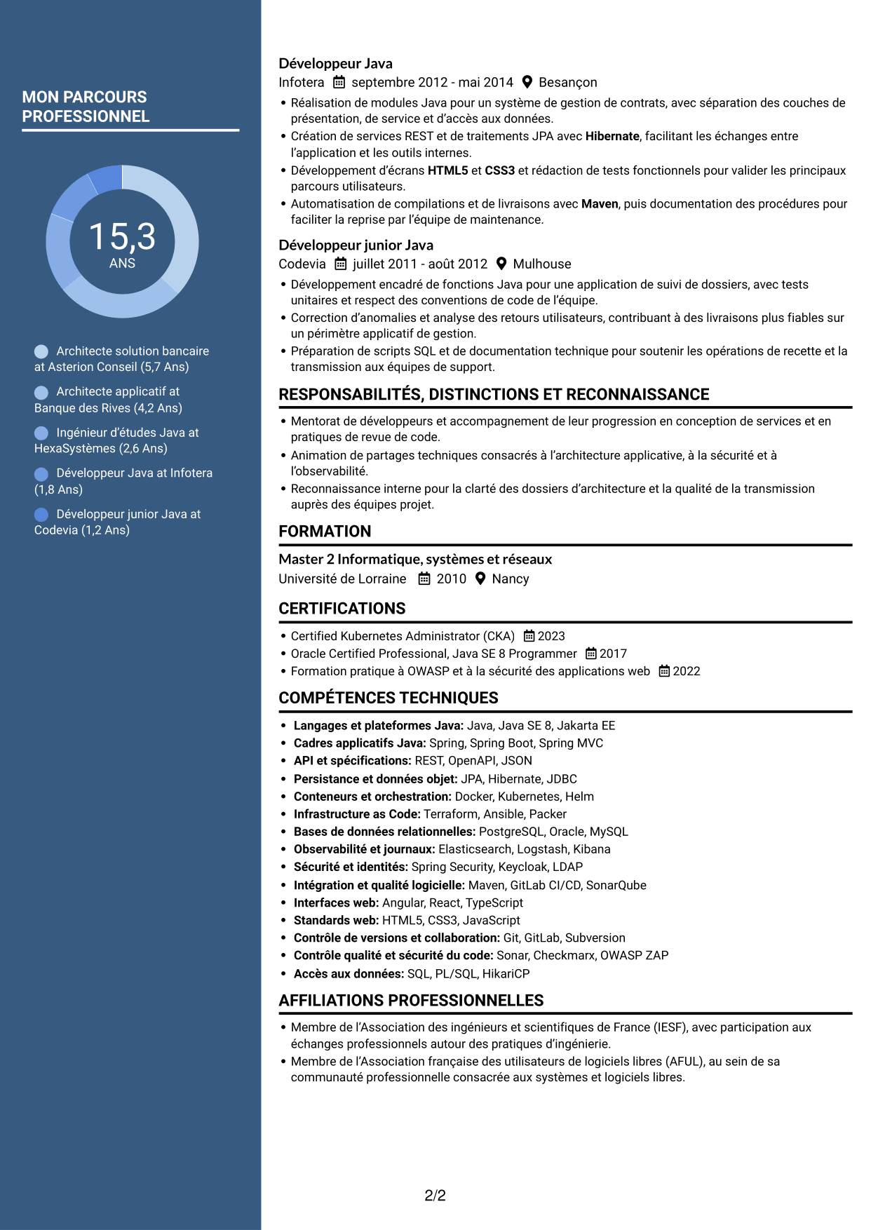 CV Élégant (format à colonne latérale colorée avec photo) : Architecte solution - Services financiers, page 2