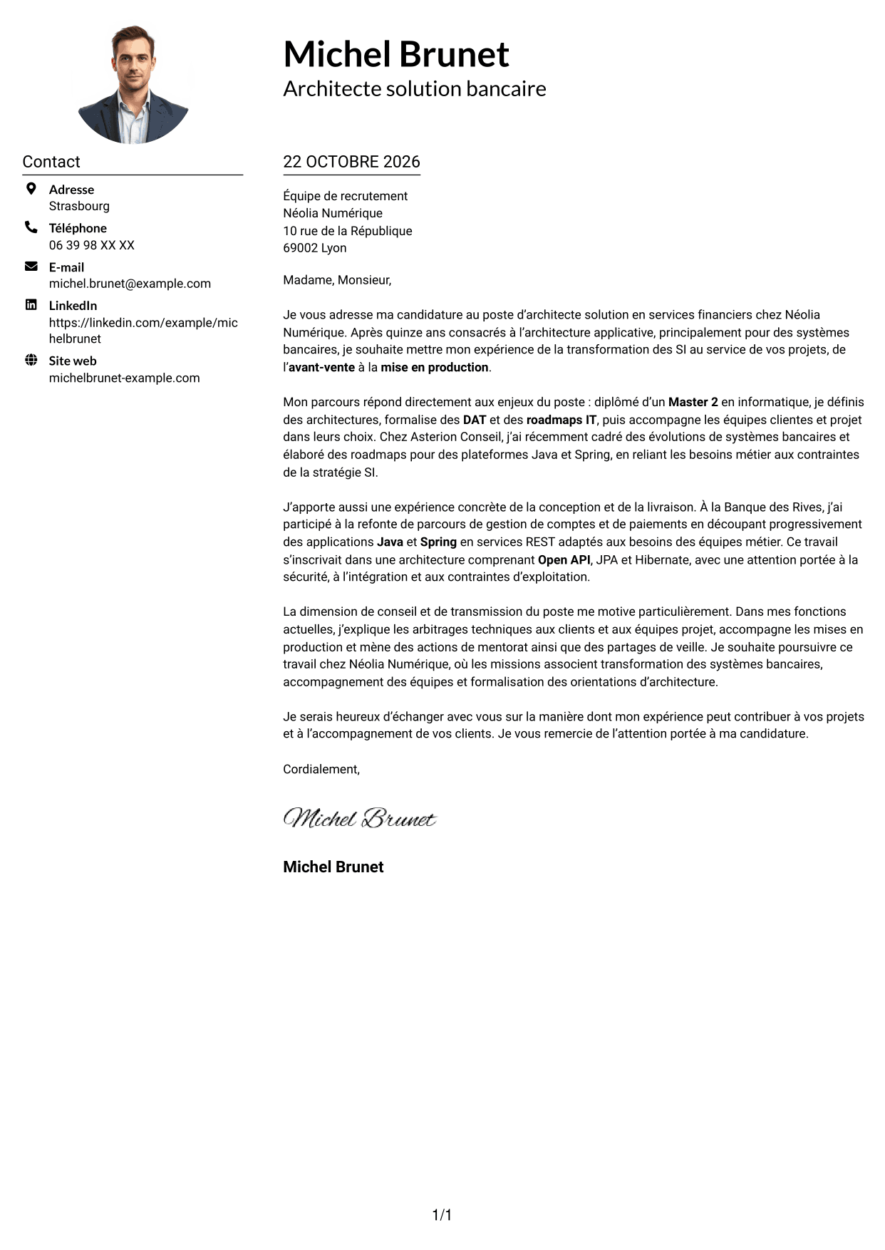 Exemple de lettre de motivation — page 1