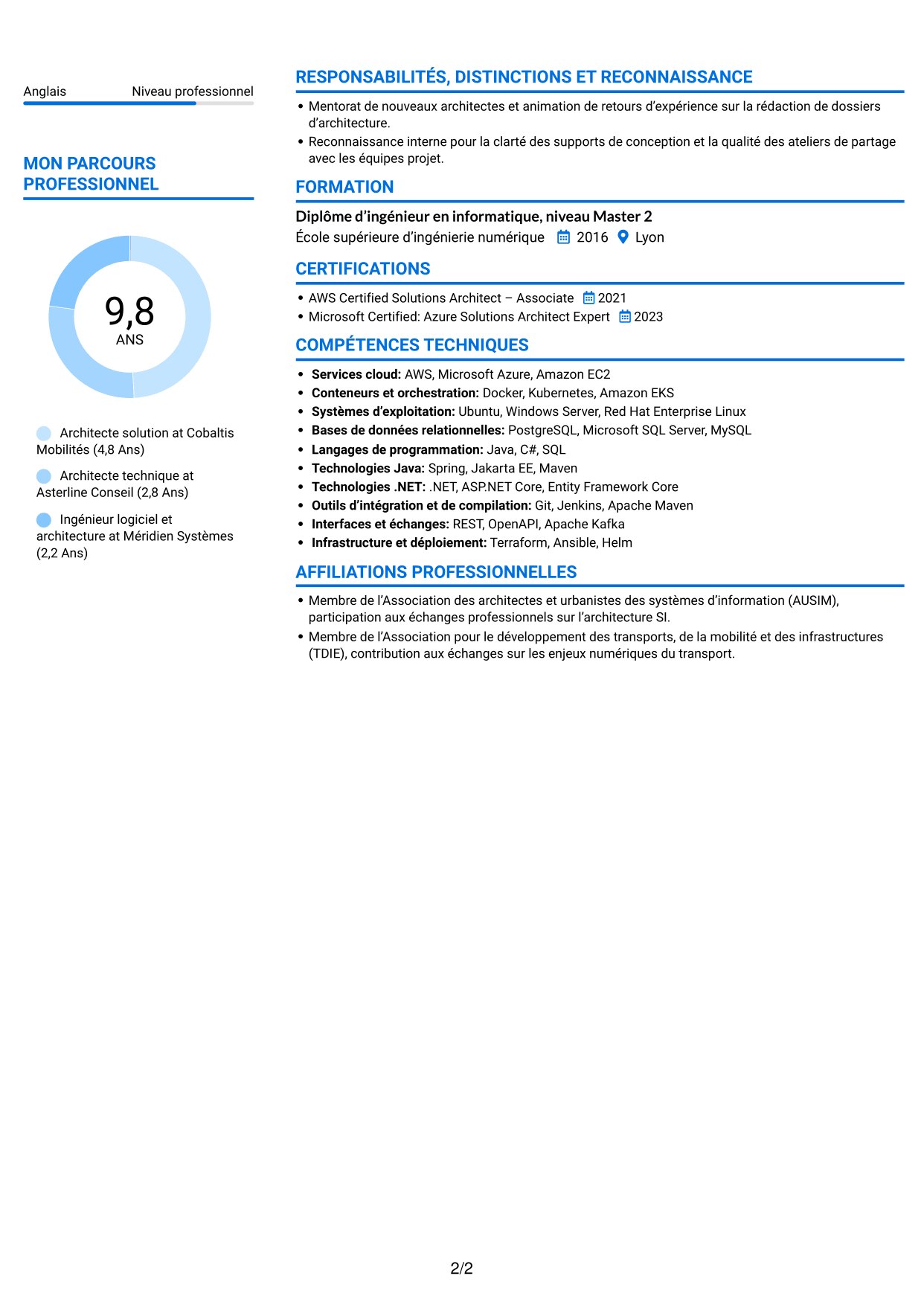 CV Audacieux (format à deux colonnes avec accents colorés et photo) : Architecte Solution - Transport, page 2
