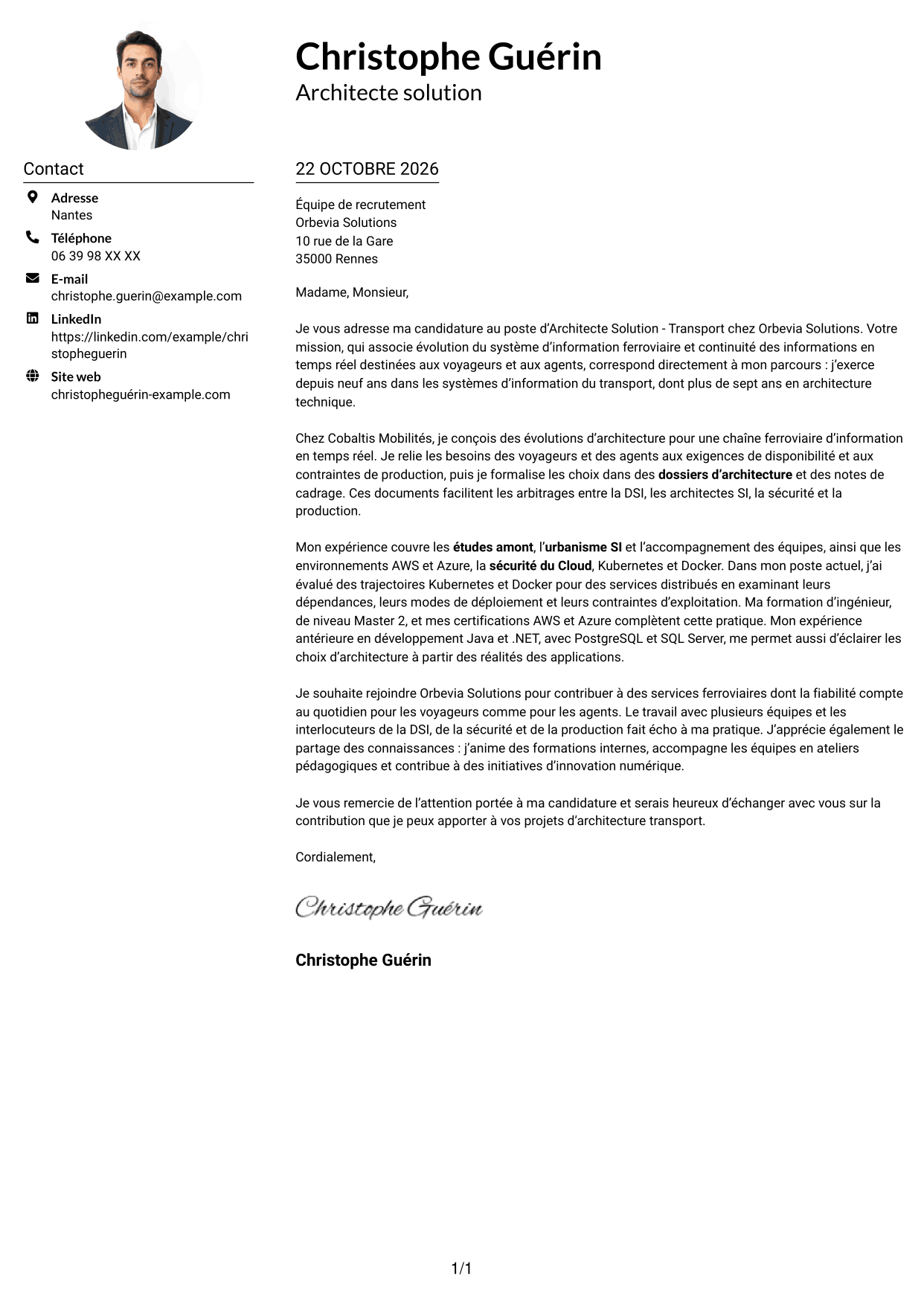 Exemple de lettre de motivation — page 1