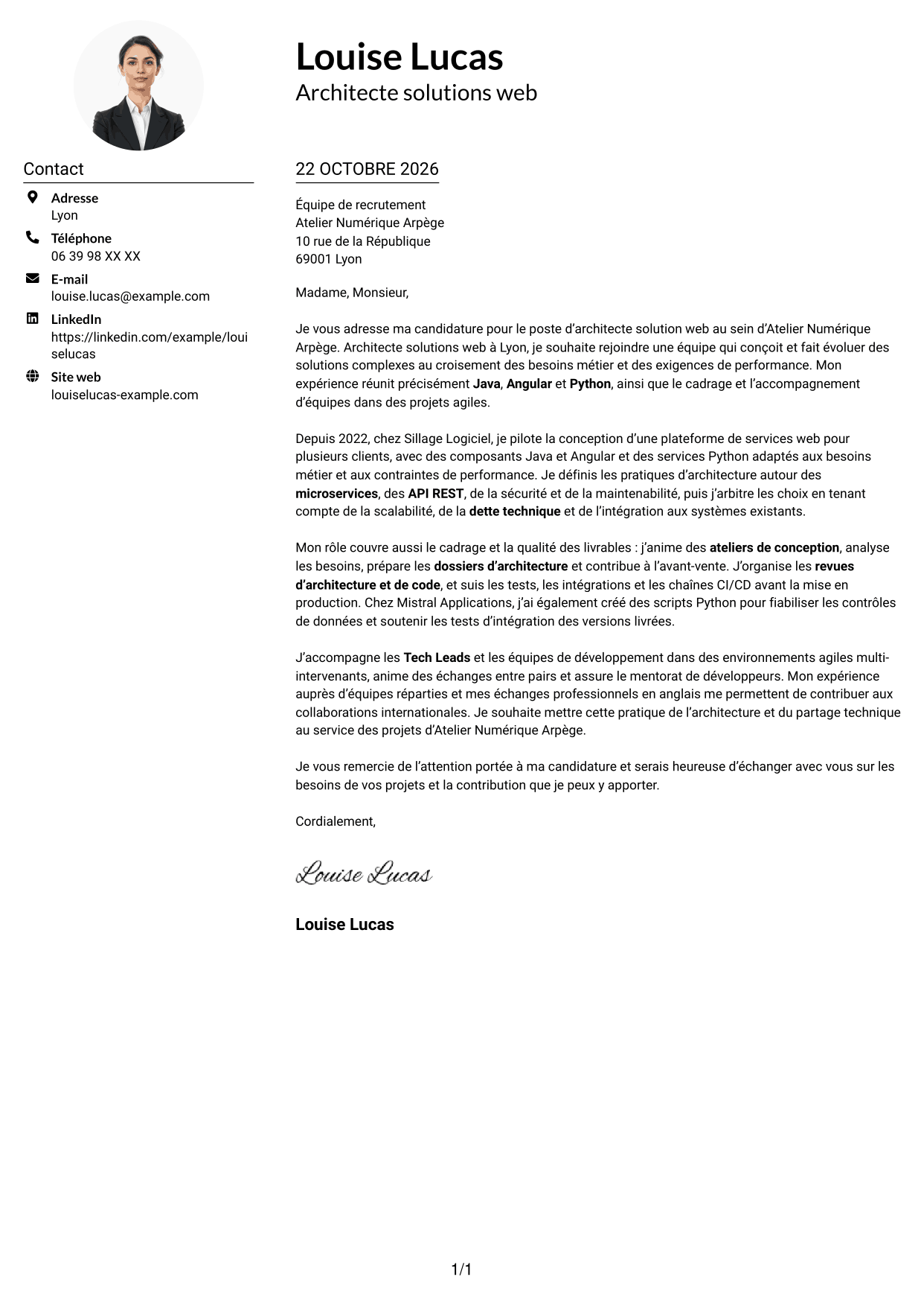 Exemple de lettre de motivation — page 1
