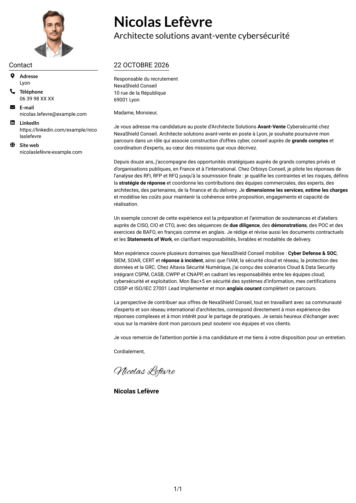 Exemple de lettre de motivation — page 1