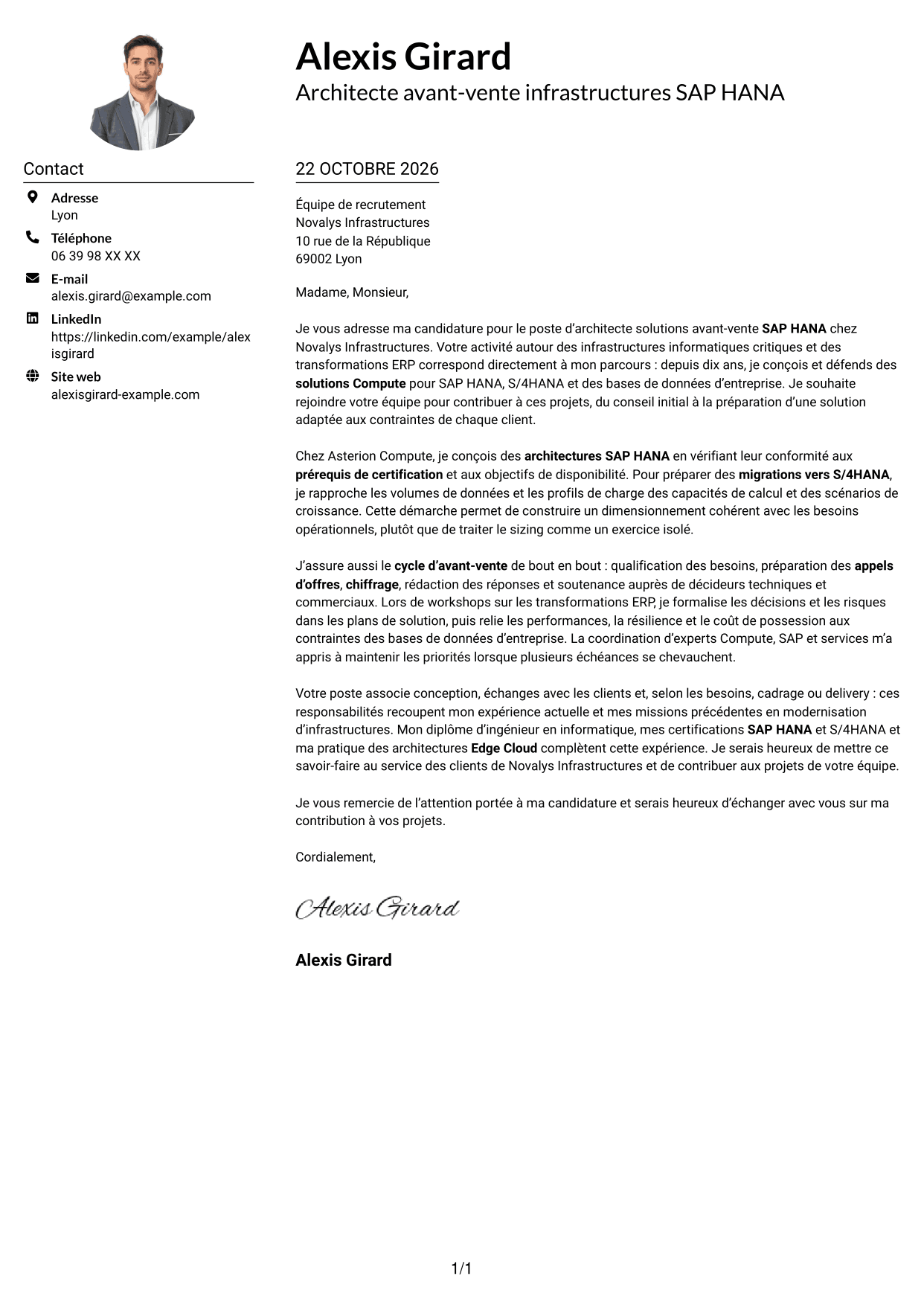 Exemple de lettre de motivation — page 1