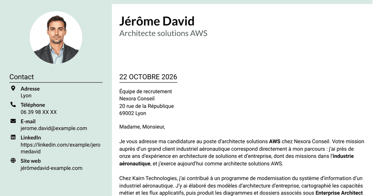 7 modèles de lettre de motivation pour Architecte Solutions AWS, avec exemples
