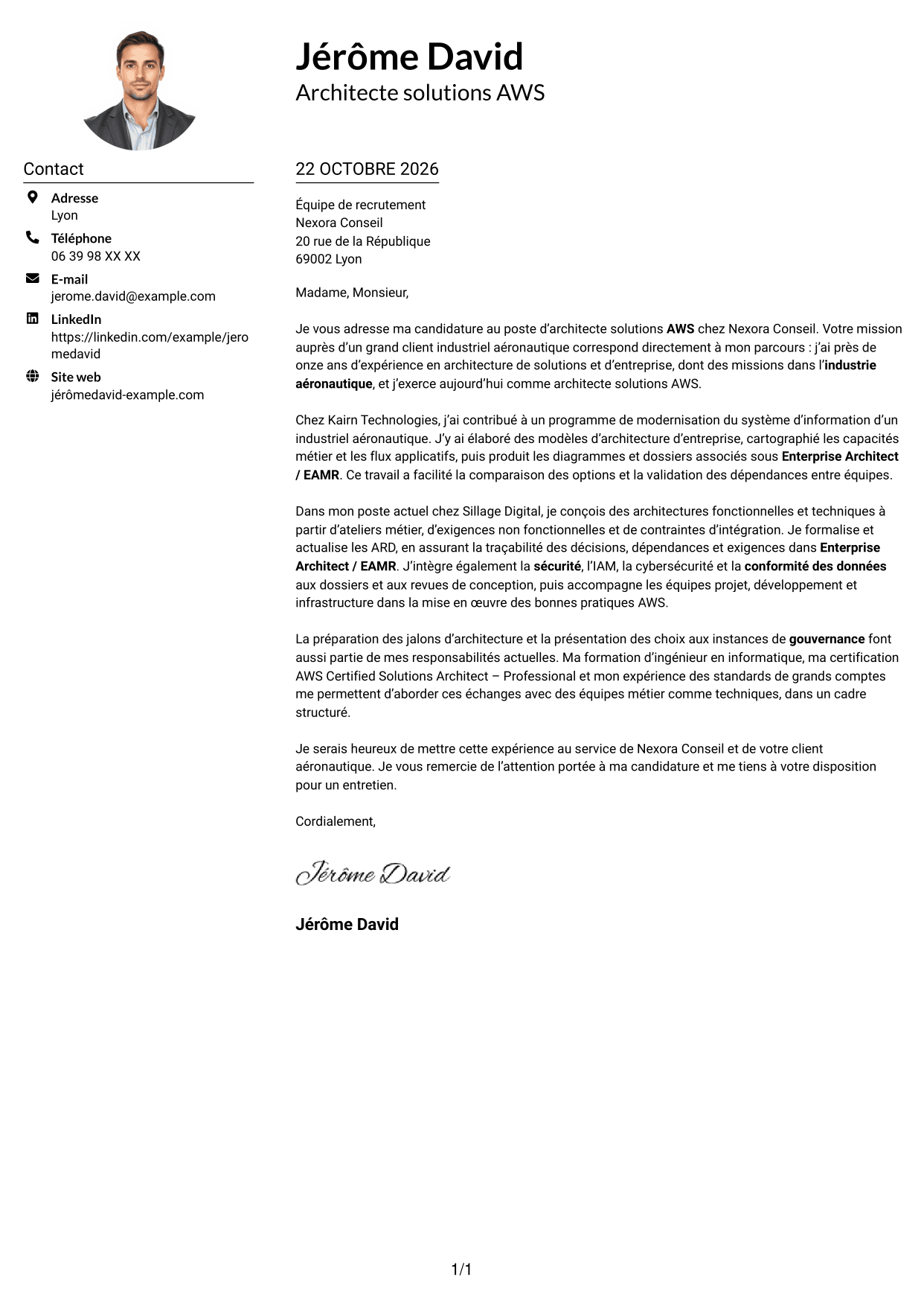 Exemple de lettre de motivation — page 1