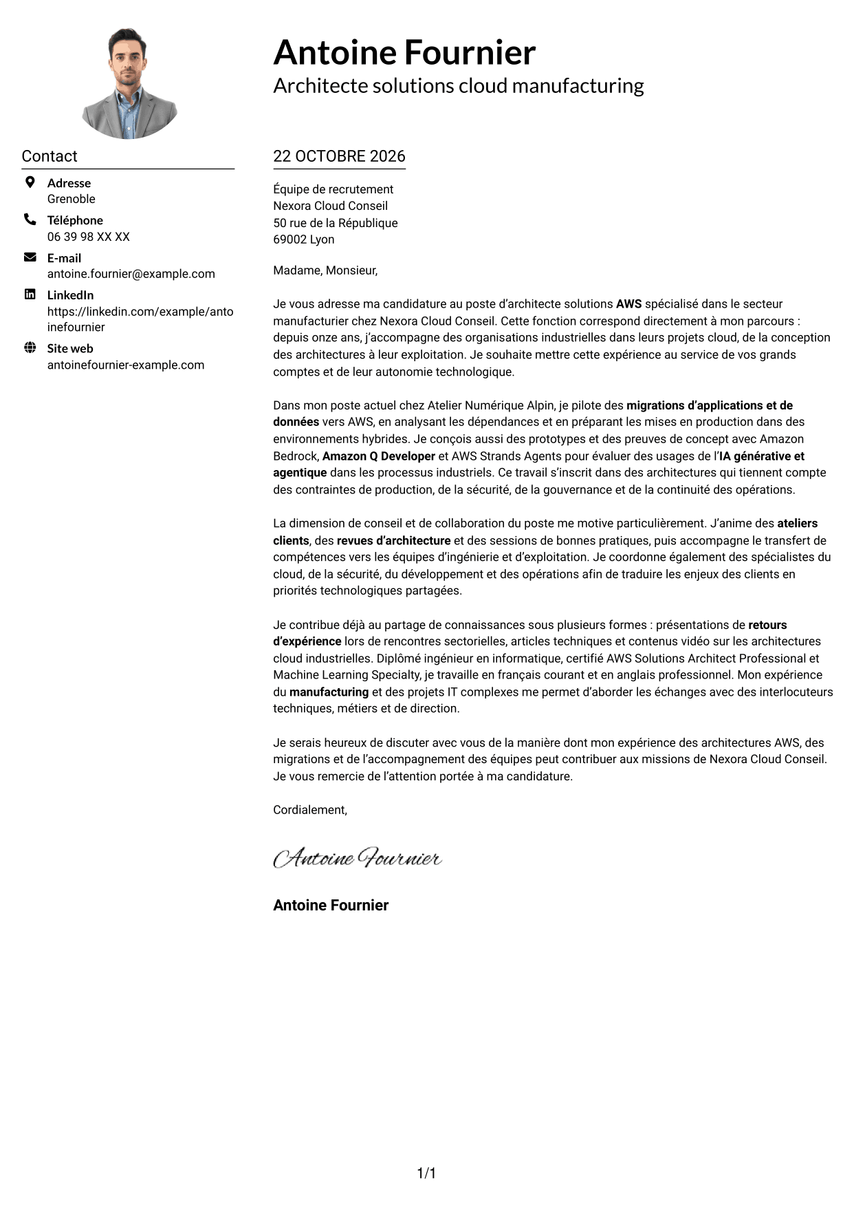 Exemple de lettre de motivation — page 1