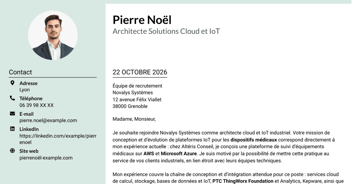 7 modèles de lettre de motivation pour Architecte Solutions Cloud & IoT industriel, avec exemples