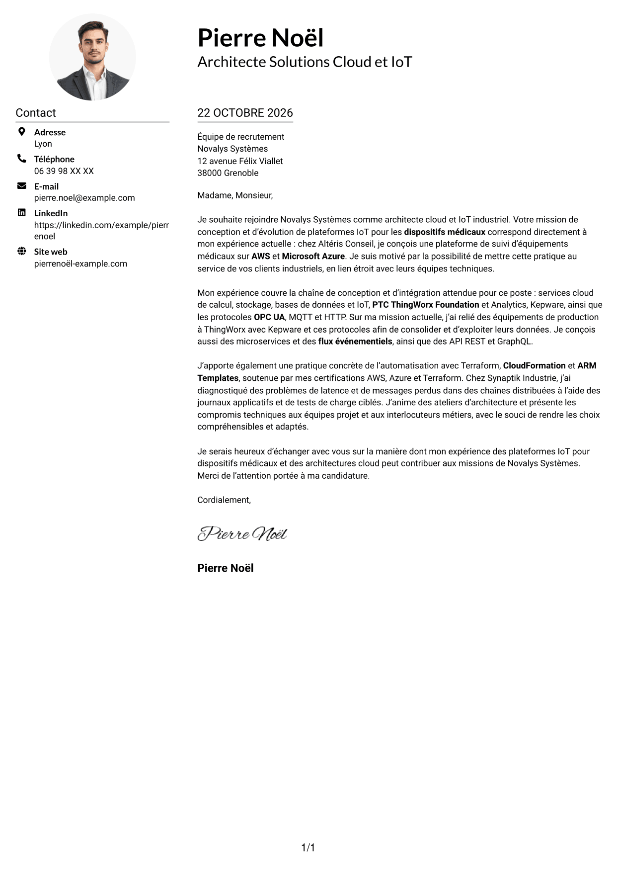 Exemple de lettre de motivation — page 1