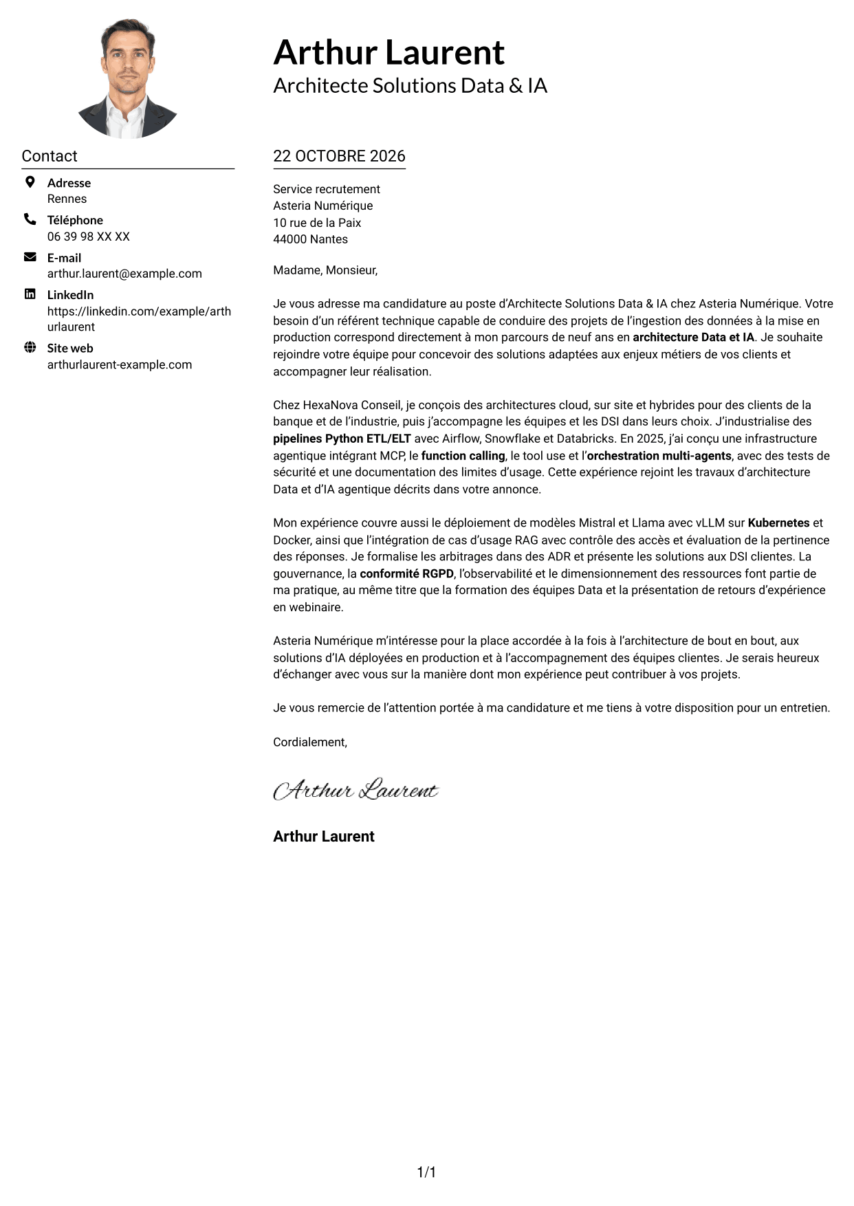 Exemple de lettre de motivation — page 1