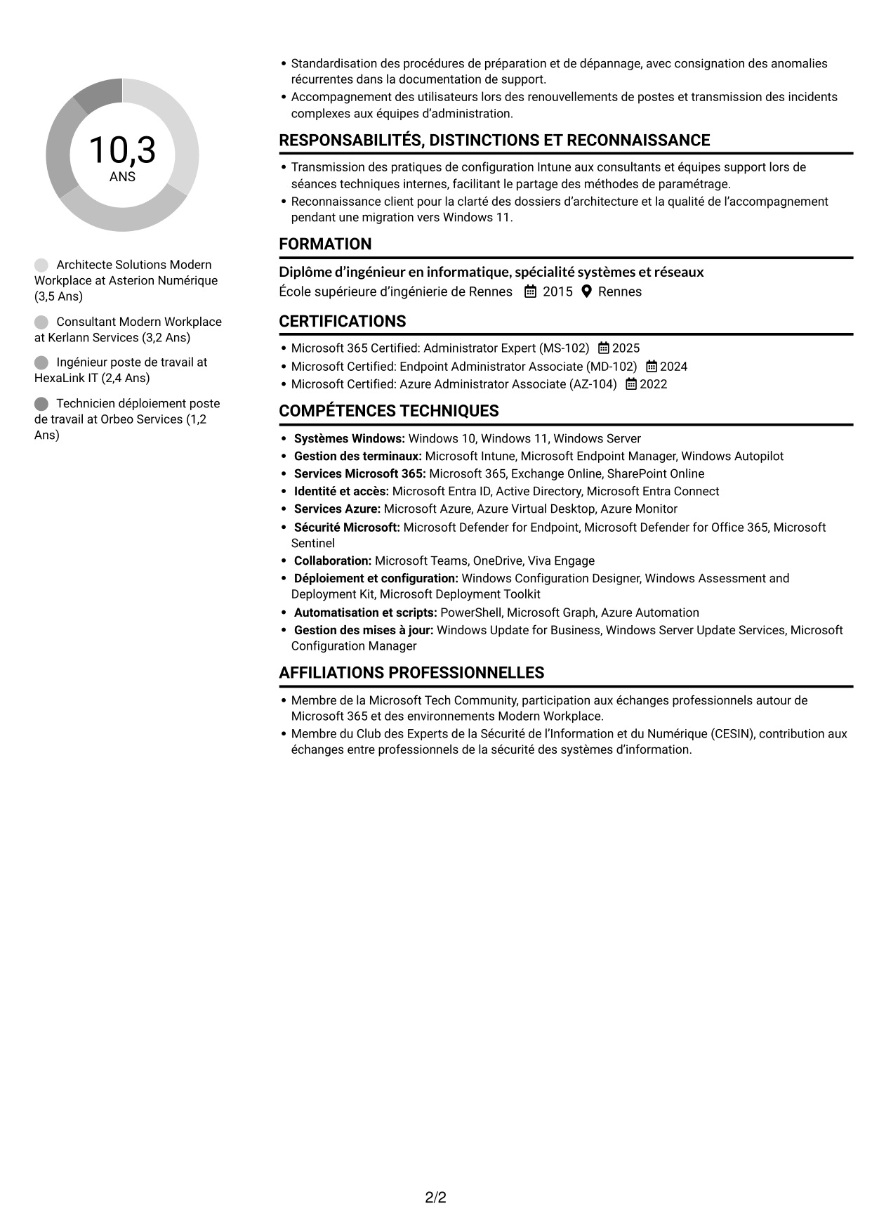 CV Compact (format sobre à deux colonnes avec photo) : Architecte Solutions Modern Workplace, page 2