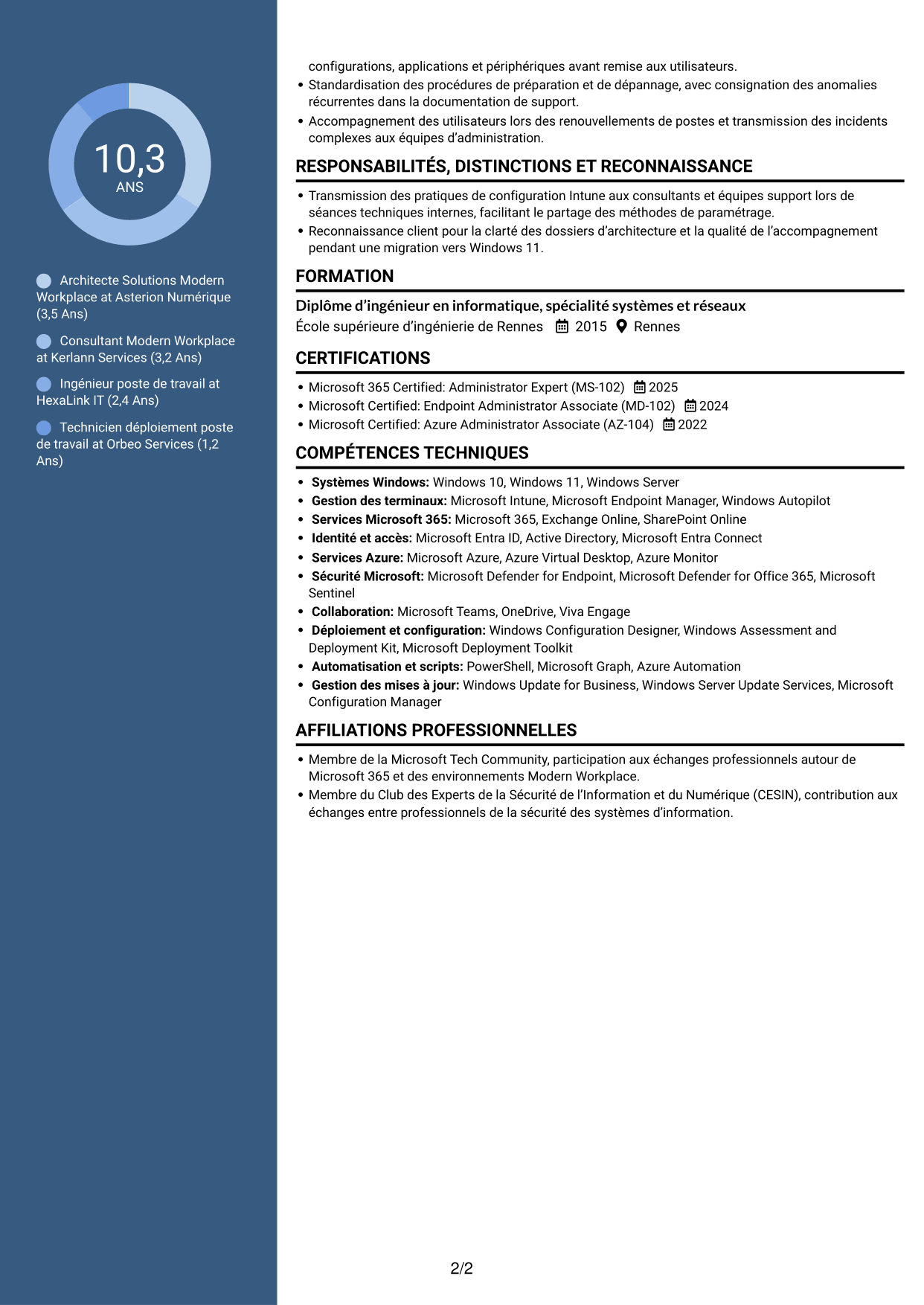 CV Élégant (format à colonne latérale colorée avec photo) : Architecte Solutions Modern Workplace, page 2