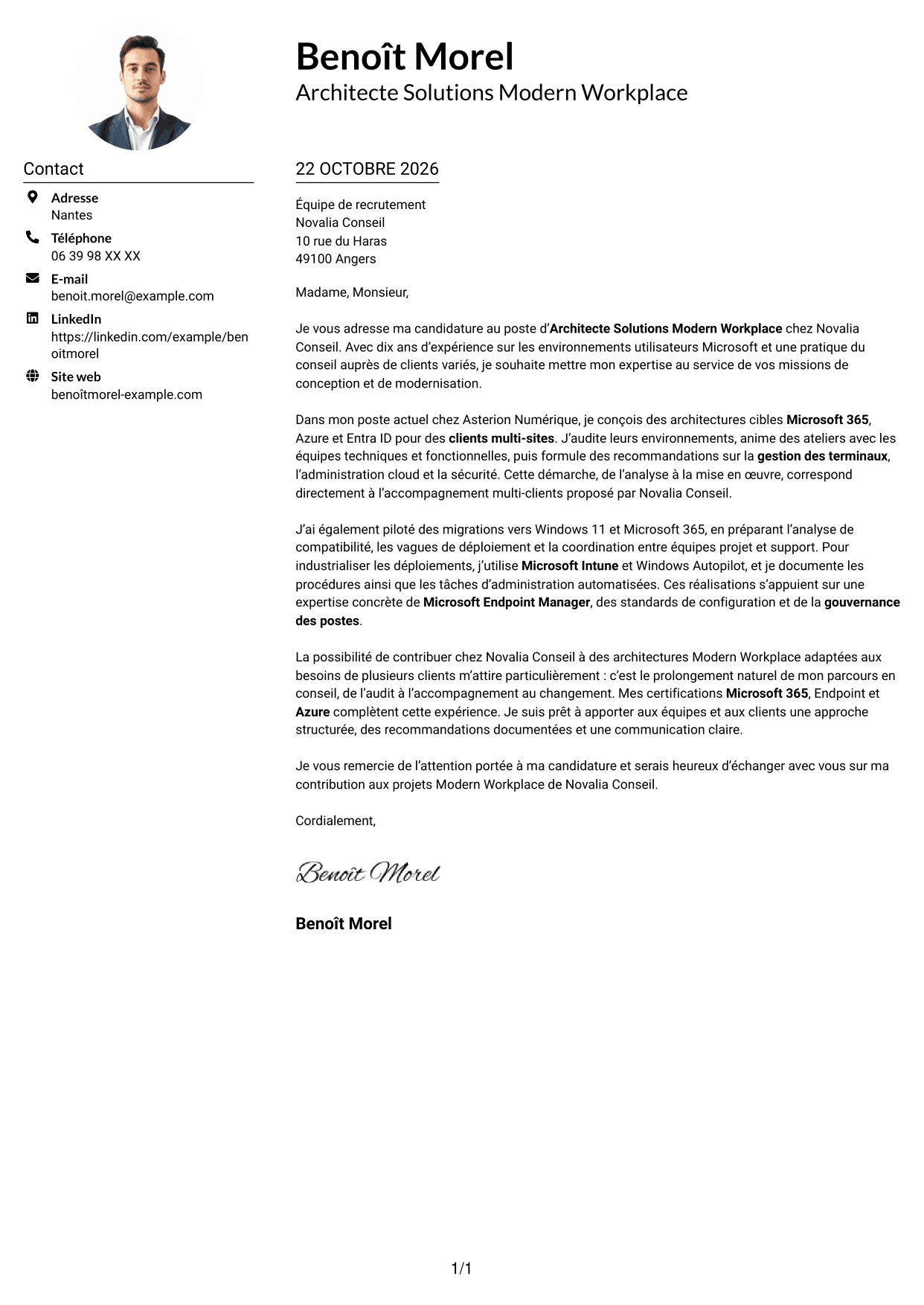 Exemple de lettre de motivation — page 1