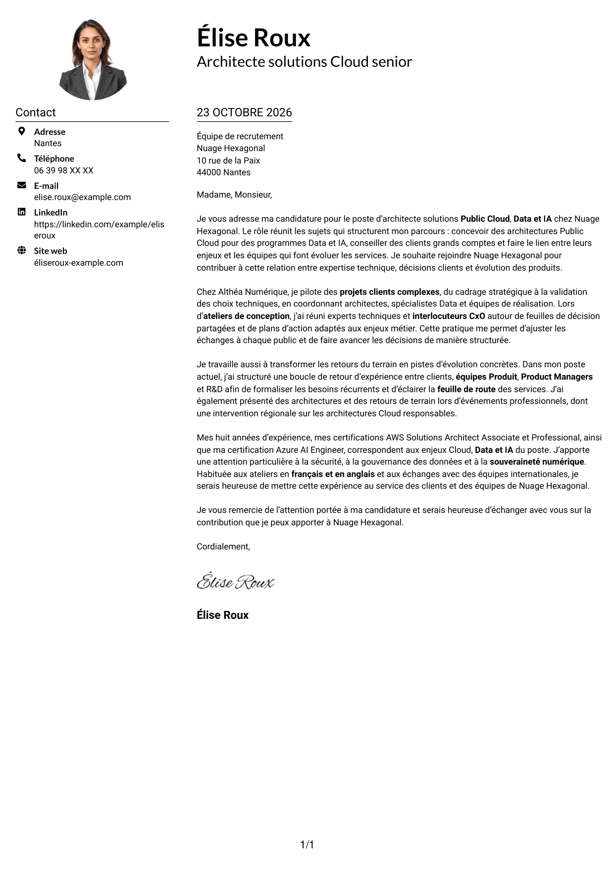 Exemple de lettre de motivation — page 1