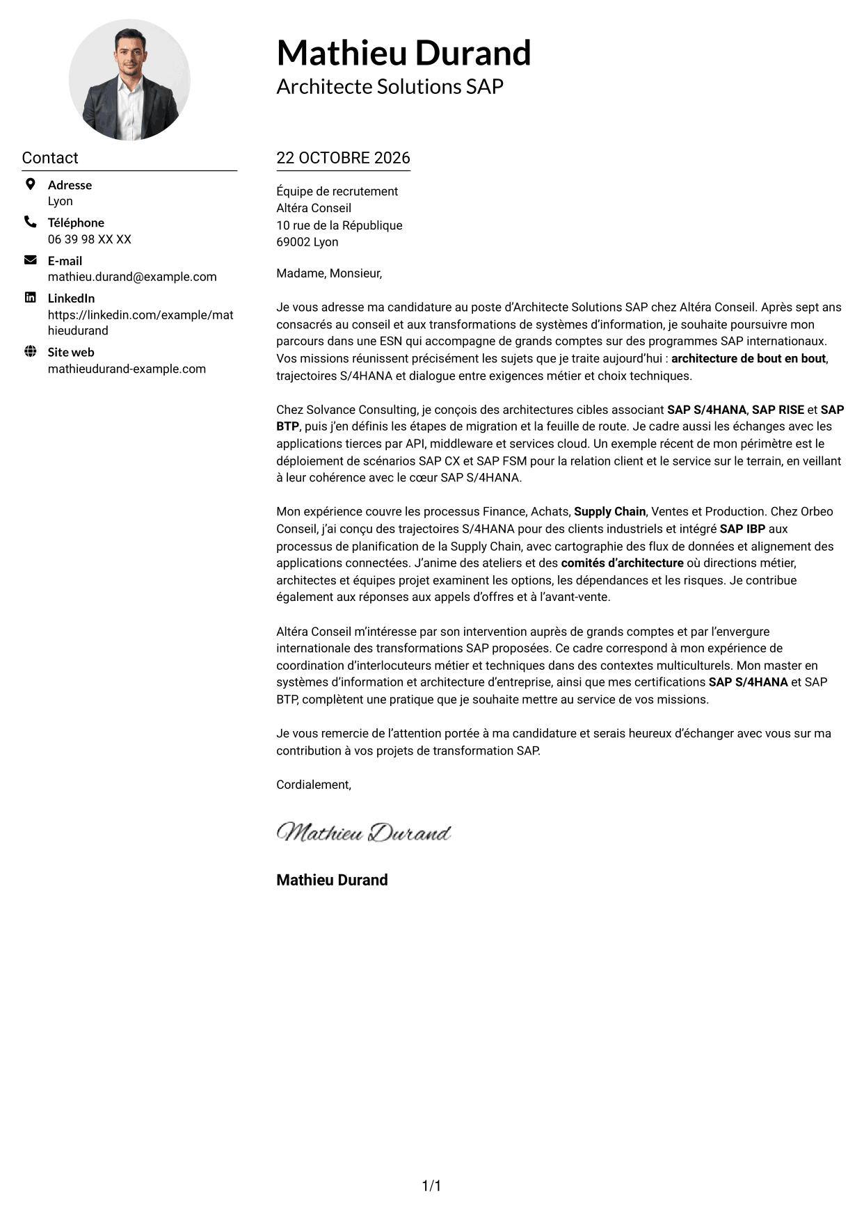Exemple de lettre de motivation — page 1