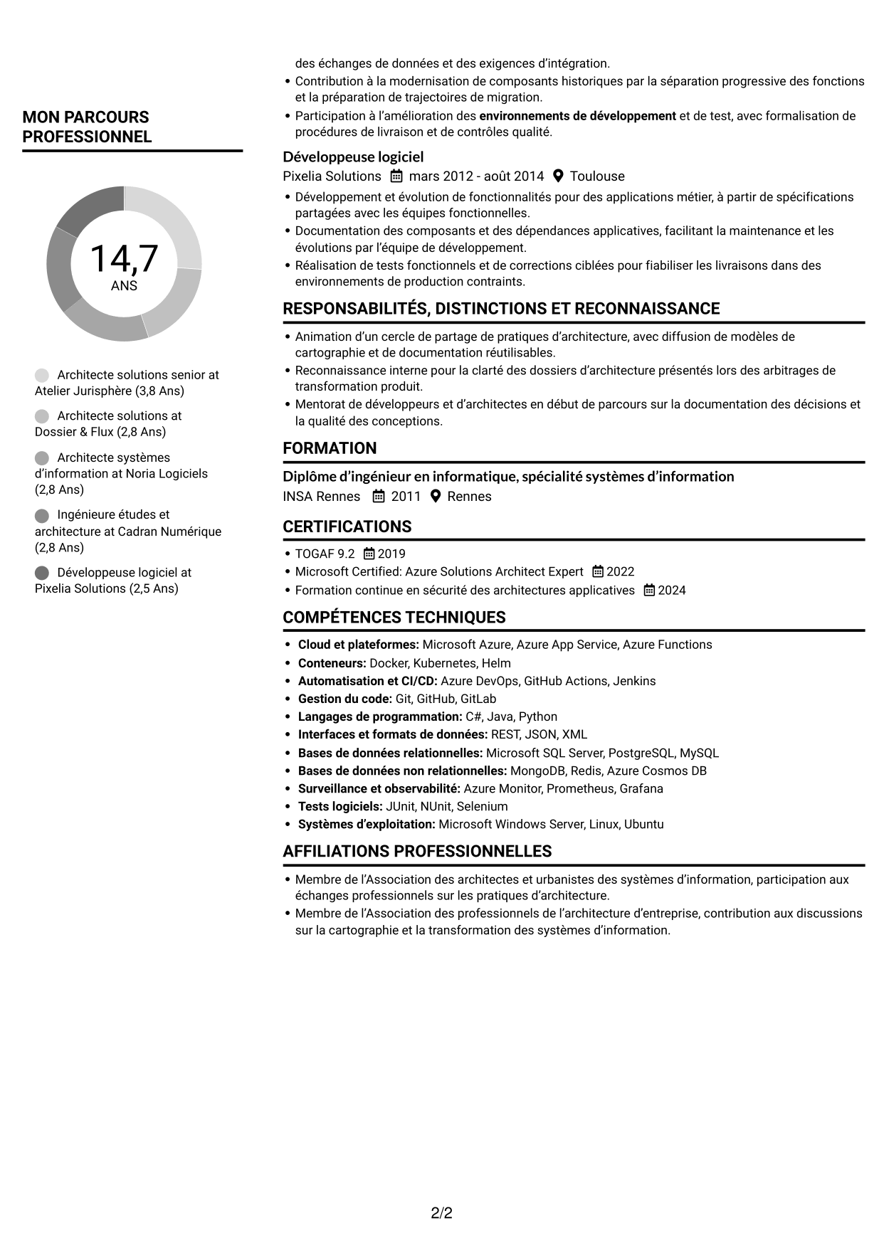 CV Compact (format sobre à deux colonnes avec photo) : Architecte Solutions - Systèmes d'information notariaux, page 2