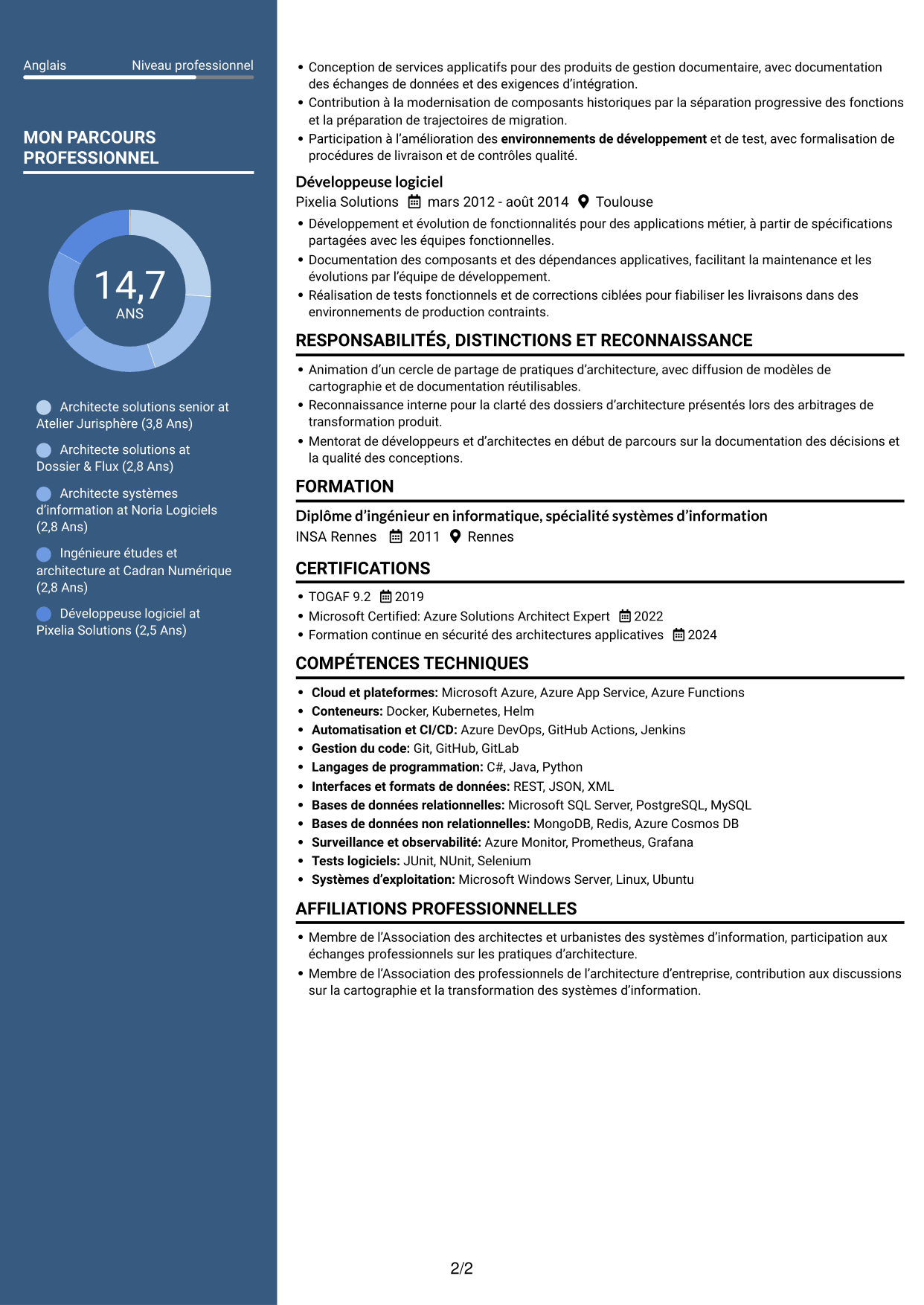 CV Élégant (format à colonne latérale colorée avec photo) : Architecte Solutions - Systèmes d'information notariaux, page 2