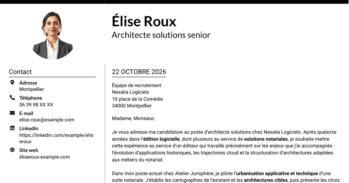 7 modèles de lettre de motivation pour Architecte Solutions - Systèmes d'information notariaux, avec exemples