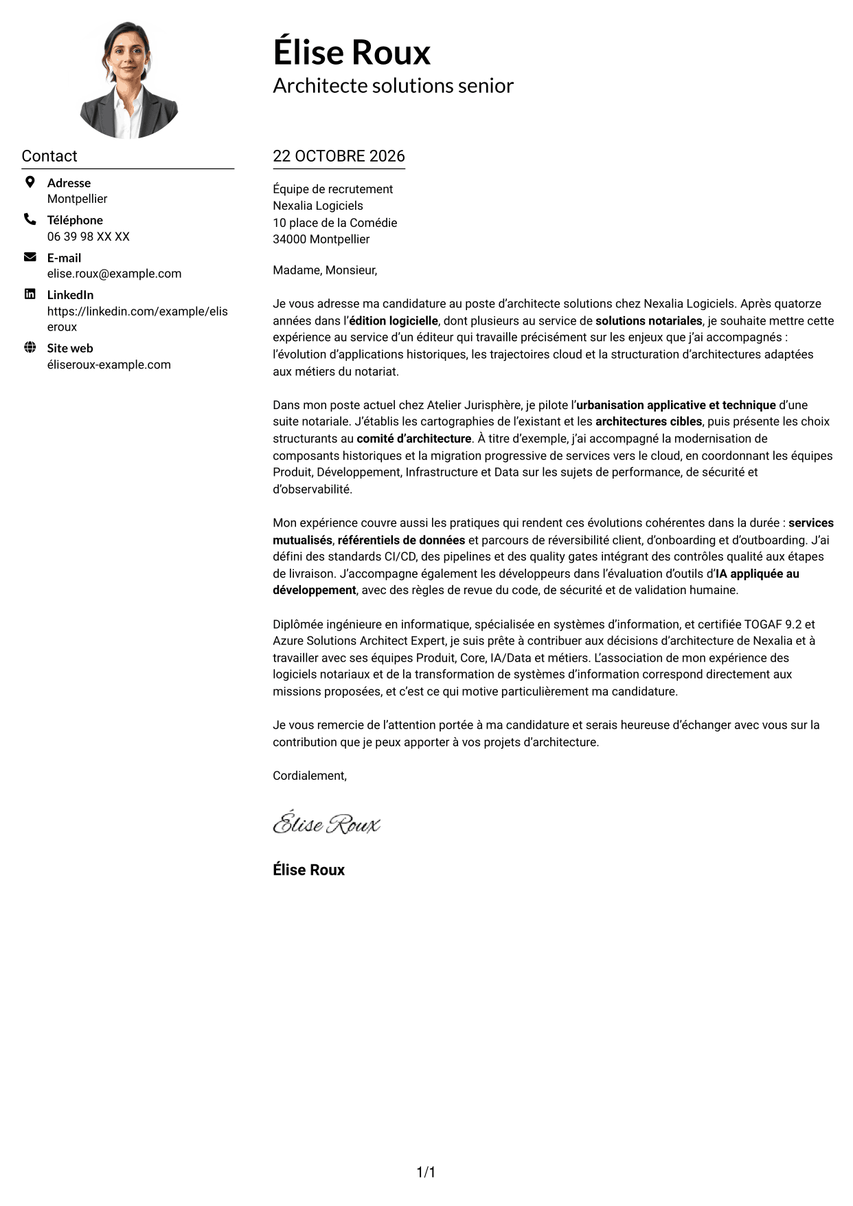 Exemple de lettre de motivation — page 1