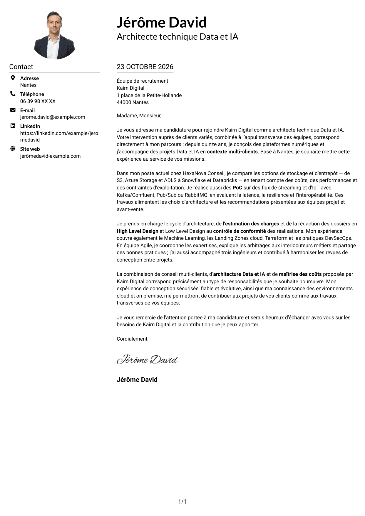 Exemple de lettre de motivation — page 1