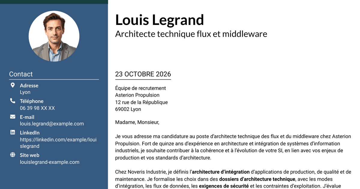 7 modèles de lettre de motivation pour Architecte technique flux et middleware des SI, avec exemples