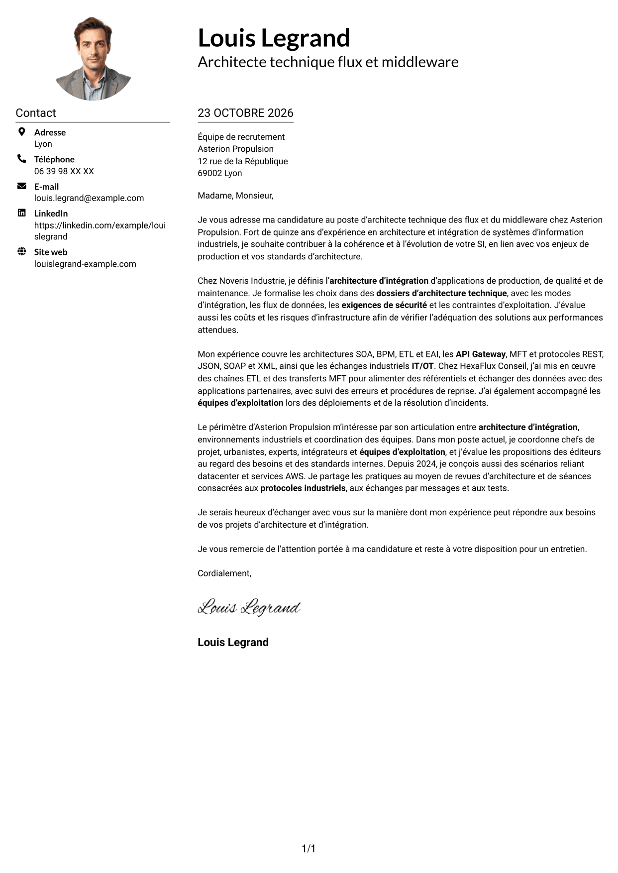 Exemple de lettre de motivation — page 1