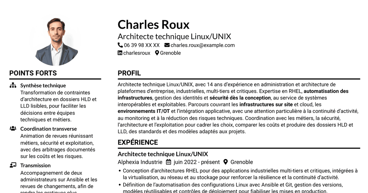 7 modèles de CV pour Architecte technique Linux/UNIX, avec exemples