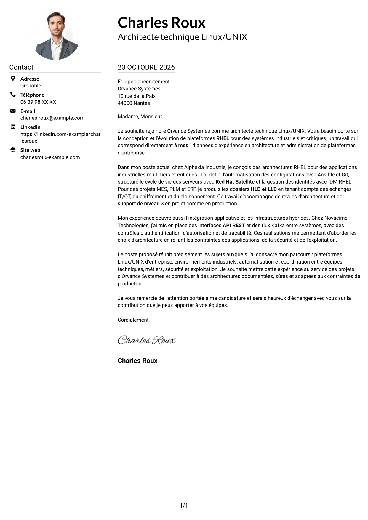 Exemple de lettre de motivation — page 1