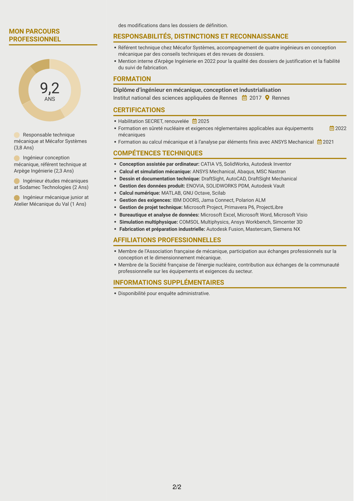 CV Dynamique (format à deux colonnes avec icônes) : Architecte Technique Machines Spéciales, page 2