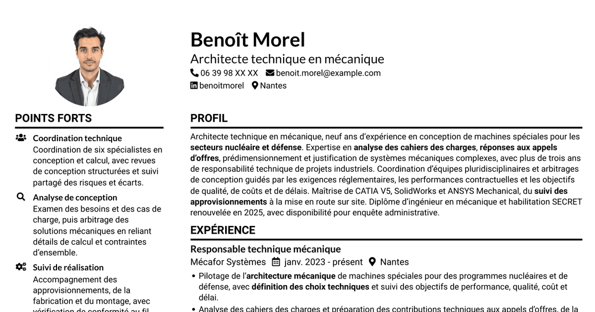 7 modèles de CV pour Architecte Technique Machines Spéciales, avec exemples
