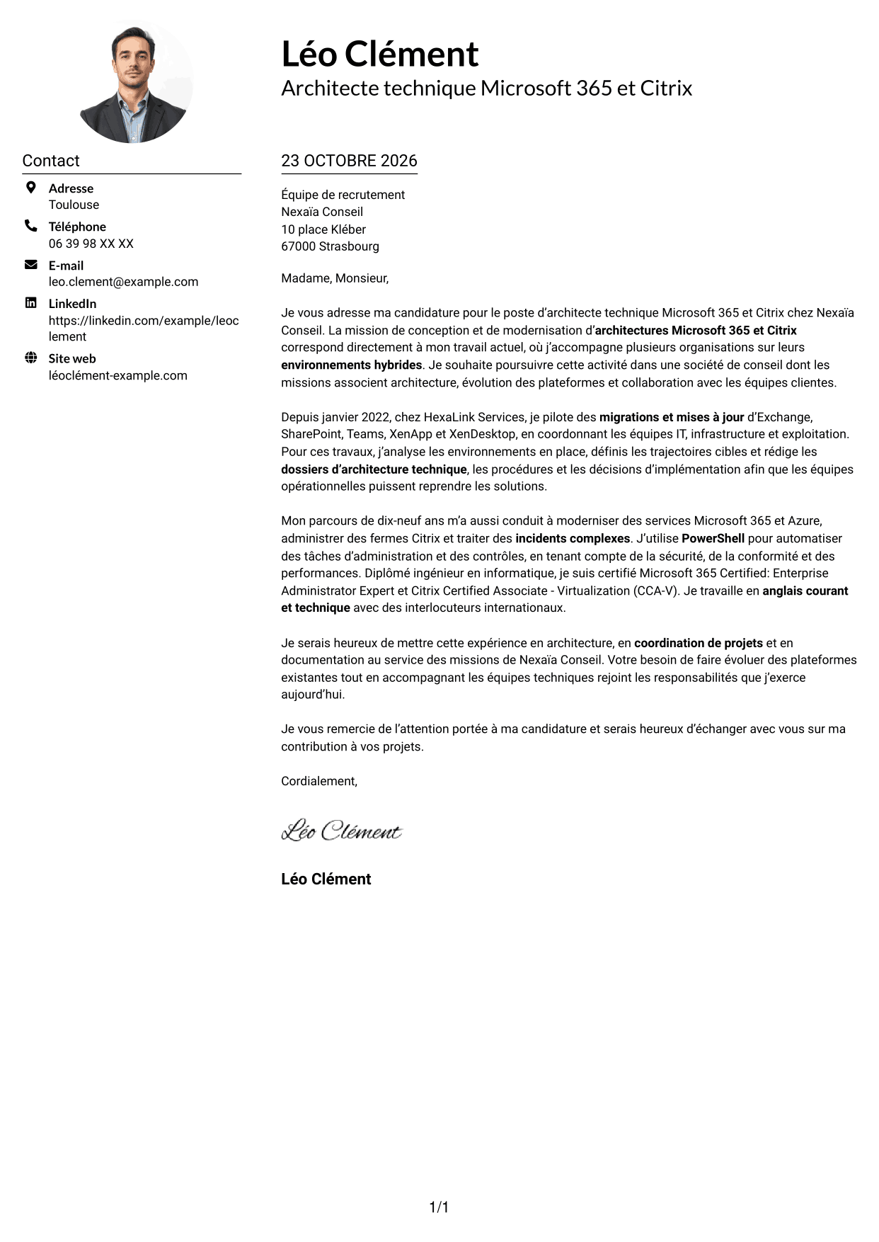 Exemple de lettre de motivation — page 1