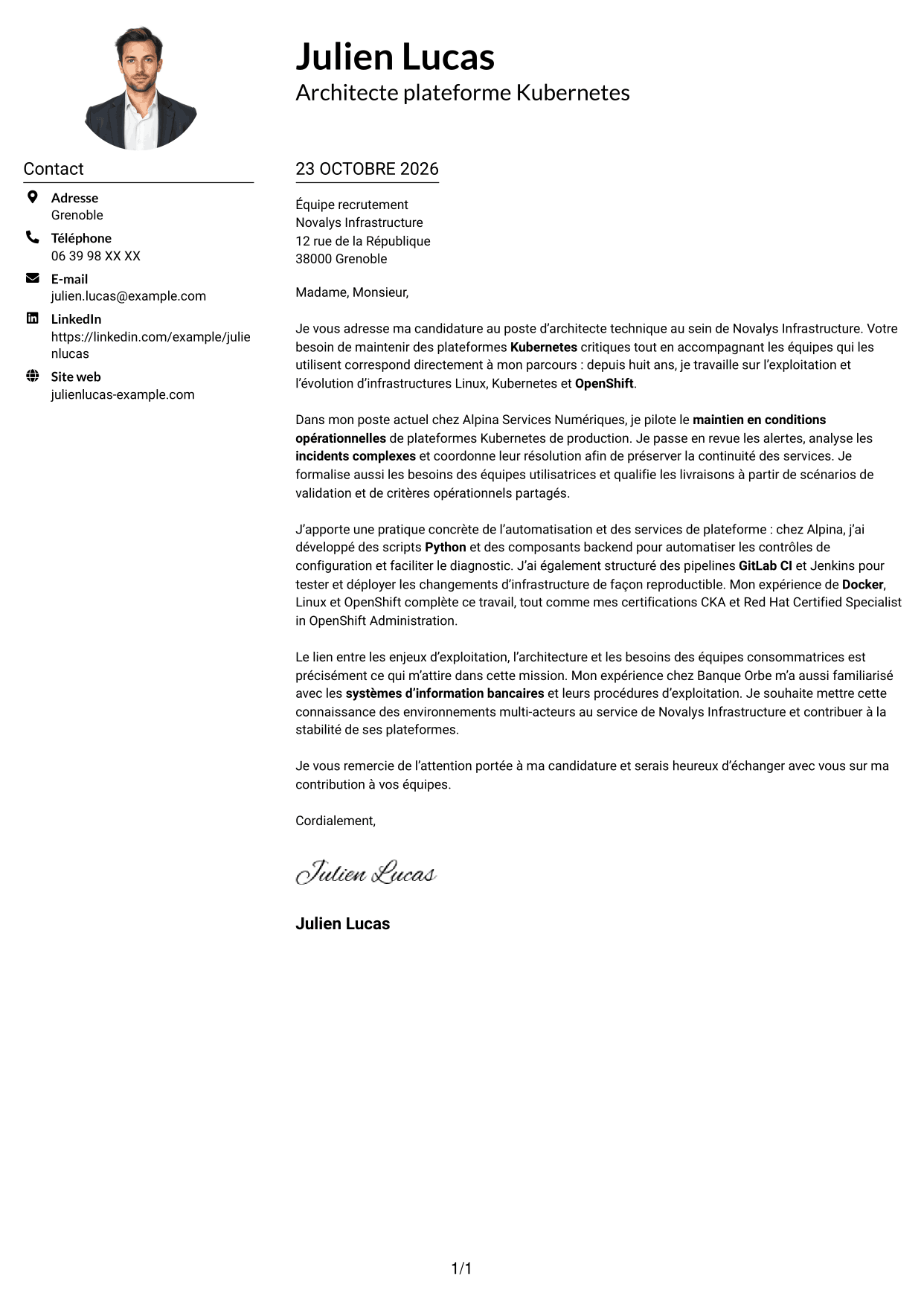 Exemple de lettre de motivation — page 1