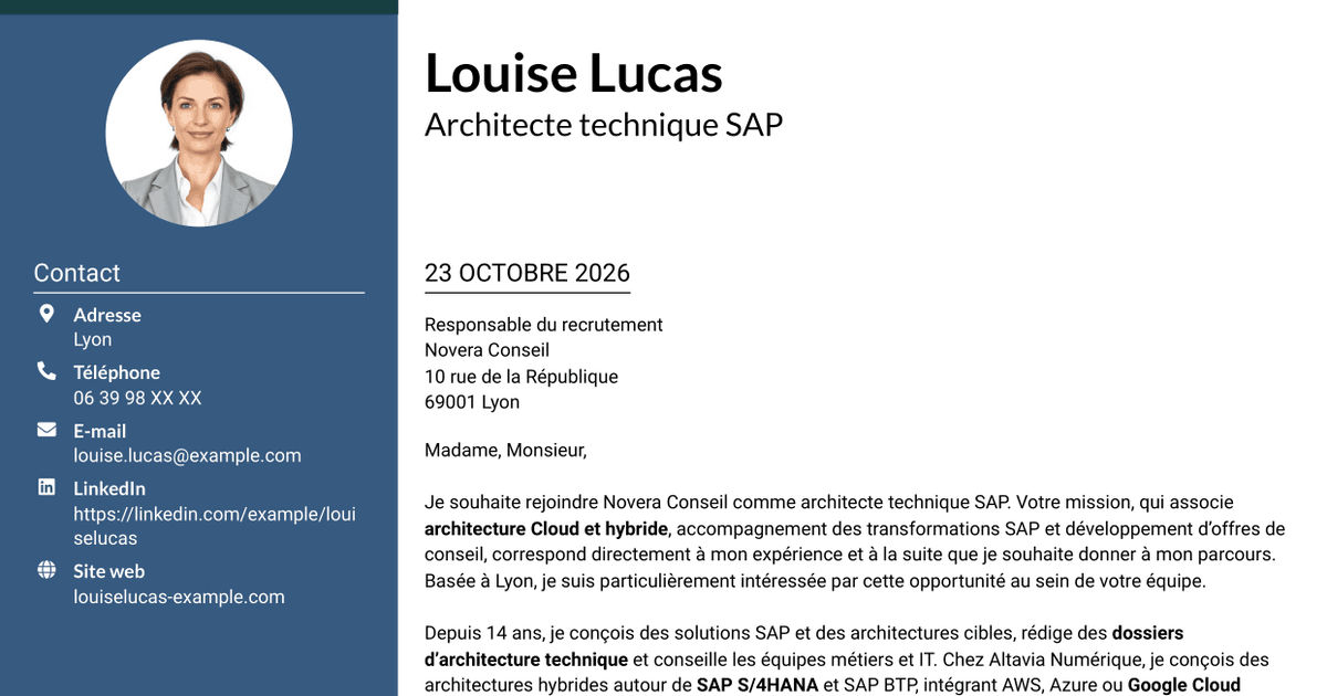 7 modèles de lettre de motivation pour Architecte technique SAP Cloud - On-Premise, avec exemples