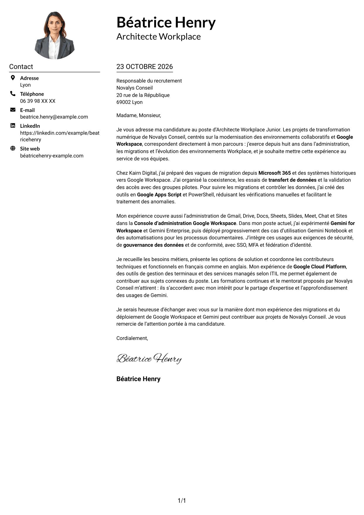 Exemple de lettre de motivation — page 1