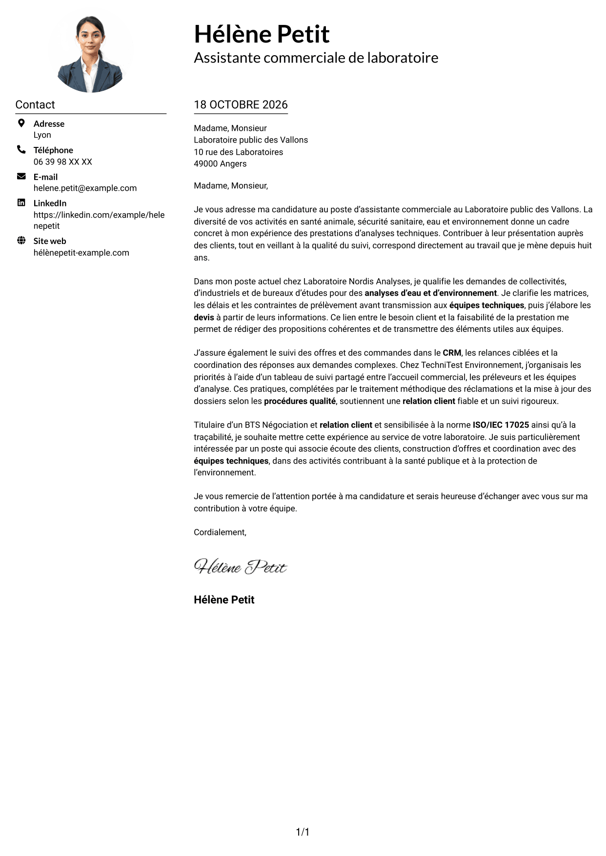Exemple de lettre de motivation — page 1
