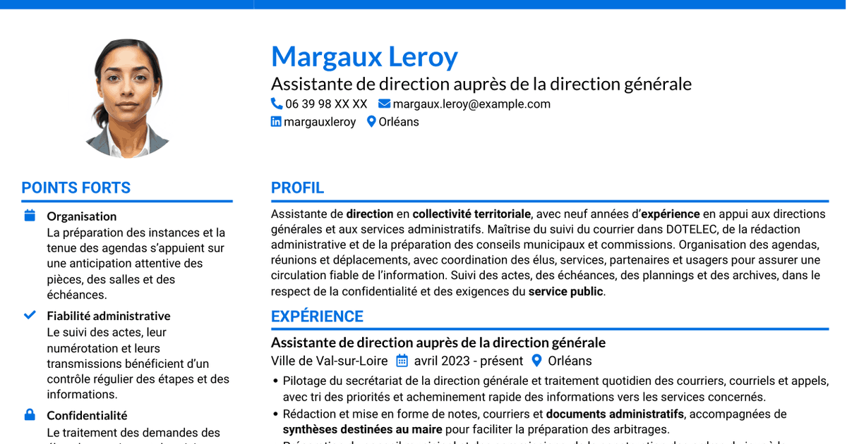 7 modèles de CV pour Assistant de direction - Administration publique territoriale, avec exemples
