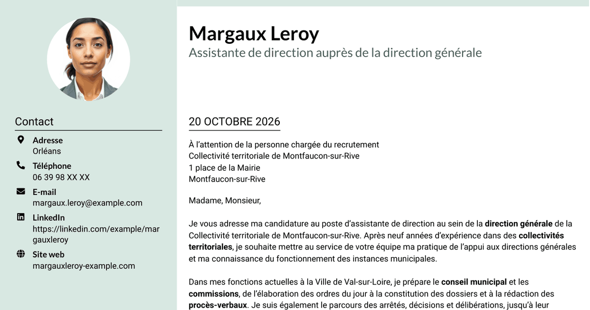 7 modèles de lettre de motivation pour Assistant de direction - Administration publique territoriale, avec exemples