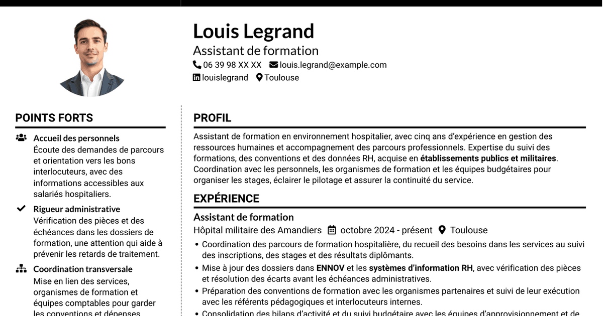 7 modèles de CV pour Assistant de formation - Gestion de la formation hospitalière, avec exemples